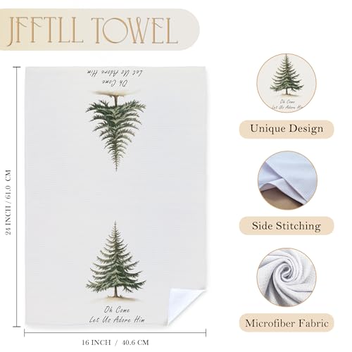 Oh Come Christian Christmas Tree Kitchen Towels - Holiday Pine Tree Dish Towels for Kitchen Decor, 16x24 Inch