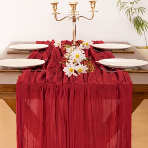 Socomi Red Cheesecloth Table Runner 10ft Fall Boho Wedding Party Home Decor