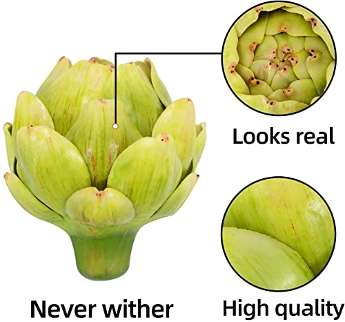 Set of 6 Realistic Artificial Artichokes - 4.4-Inch Green Faux Vegetables