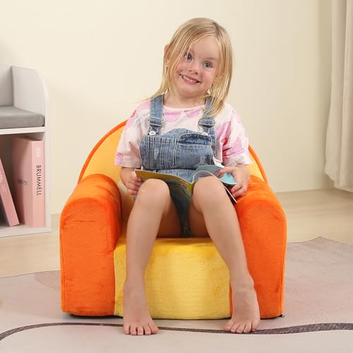 Kids Orange Comfy Cute Kids Chair with High-Density Foam - MOMCAYWEX