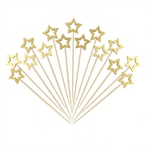 Jiooil Bear 100 Pcs Gold Star Cocktail Picks - 5.5 Inch Party Decor, Christmas & New Year