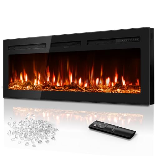 50-Inch Ultra-Thin Electric Fireplace Heater, Recessed Wall Mounted