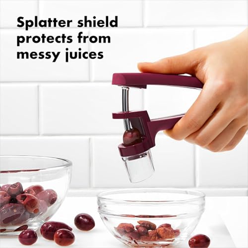 Cherry & Olive Pitter Tool with Splatter Shield & Non-Slip Grip - Beet