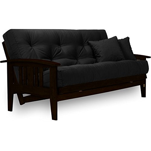 Solid Wood Full Size Futon Set with 8-inch Mattress, Espresso Finish