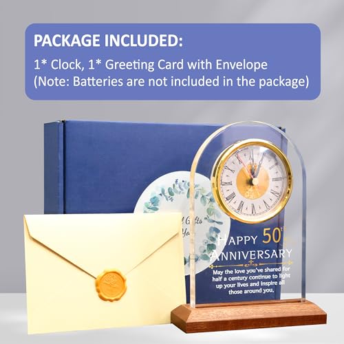 50th Wedding Anniversary Desk Clock with LED Light and Wooden Base