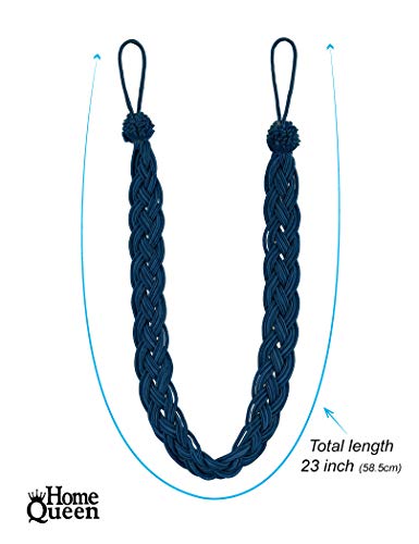 Braided Rope Curtain Tiebacks with Metal Hooks - 23 Inch Navy Set