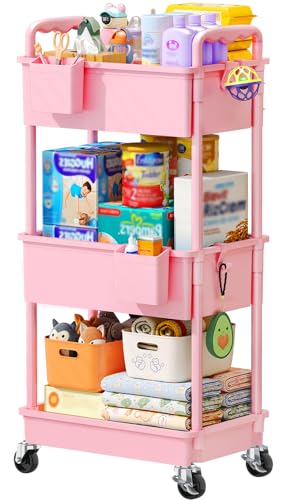 3-Tier Rolling Diaper Caddy Cart for Nursery Storage with Lockable Wheels