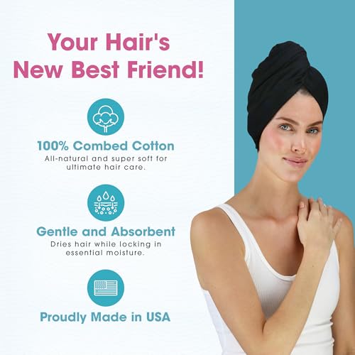 Large Cotton Hair Towel for Long Thick Hair, Anti-Frizz Wrap 29" x 45"