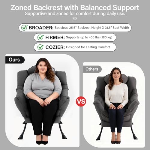 Modern Lazy Lounge Chair with Ottoman and Lumbar Pillow, Dark Grey
