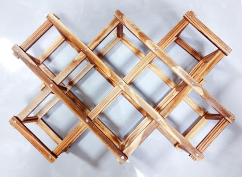 Foldable Wooden Wine Rack - 10-Bottle Expandable Countertop Holder