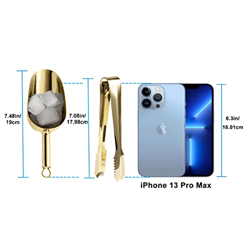 Gold Stainless Steel Ice Scoop & Tongs Set for Bar & Party Use - 7 Inch