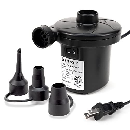 Portable Electric Air Pump for Inflatables, Quick-Fill Inflator with 3 Nozzles