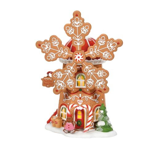 Animated Lit Gingerbread Cookie Mill Building - Christmas Village Decor, 7.64"