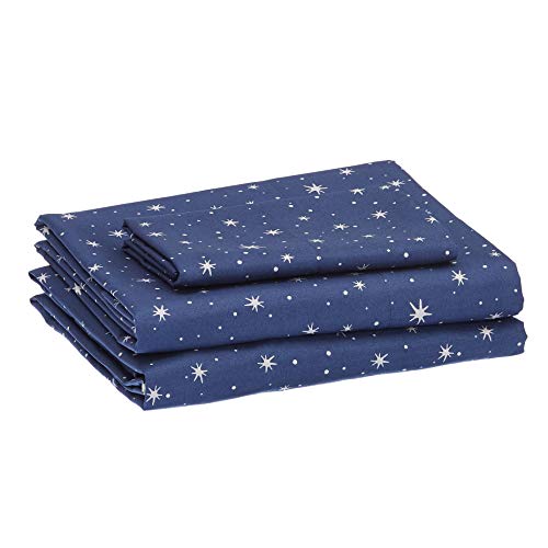 Amazon Basics Kids Soft Microfiber 3-Piece Twin Sheet Set, Navy Galaxy