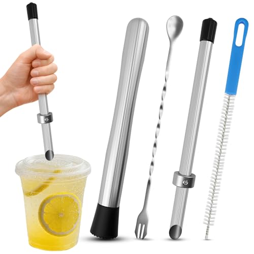 Lemonade Muddler Kit 4-in-1 - Straw Puncher, Lemon Smasher & Cleaning Brush