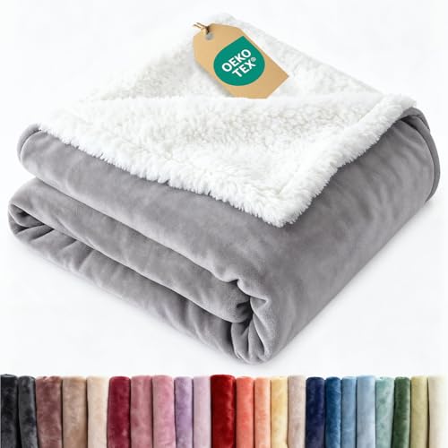 CGK Unlimited Twin Sherpa Fleece Blanket - Reversible Plush Soft Grey 60x80