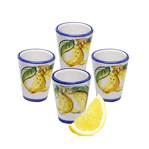 Handmade Painted Lemon Glasses - Set of 4 Italian-Style Cordial Glassware