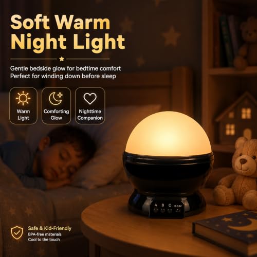 Kids Vehicle & Star Night Light Projector, 360 Rotating LED Bedroom Lamp
