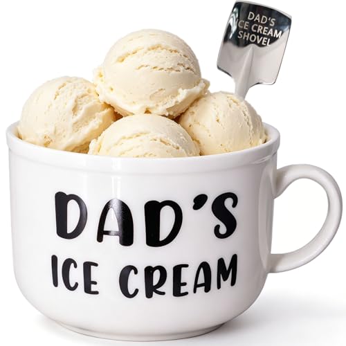 Dad Ice Cream Bowl Set with Engraved Spoon – Ceramic Bowl & Stainless Steel Ice Cream Shovel Gift