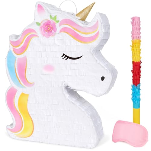 WERNNSAI Unicorn Piñata Set with Blindfold and Stick for Kids Birthday
