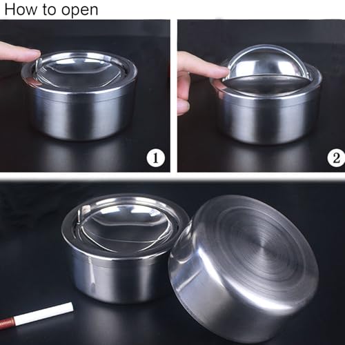 Stainless Steel Windproof Ashtray with Lid - Flip Top Outdoor Ash Tray