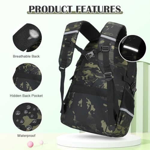 3-Piece Camo Backpack Set for Boys with Lunch Bag and Pencil Case