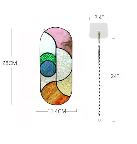 Handmade Stained Glass Suncatcher Panel - Geometric Design, 4.5" x 11"