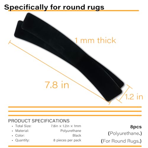 Reusable Curved Rug Gripper Pads for Round Rugs, 8 Pack Non-Slip Tape
