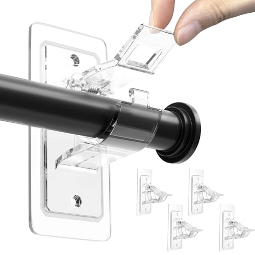 4 Pack No Drill Curtain Rod Brackets, Adhesive Heavy Duty Rod Holders