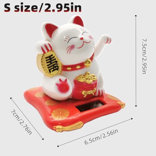 Solar Powered Lucky Cat Waving Arm Statue for Home Office and Car Decor