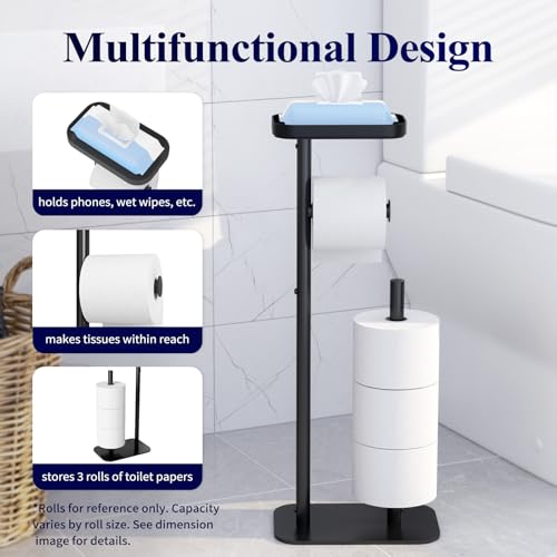 Kitsure Free Standing Metal Toilet Paper Holder with Shelf and 4-Roll Storage