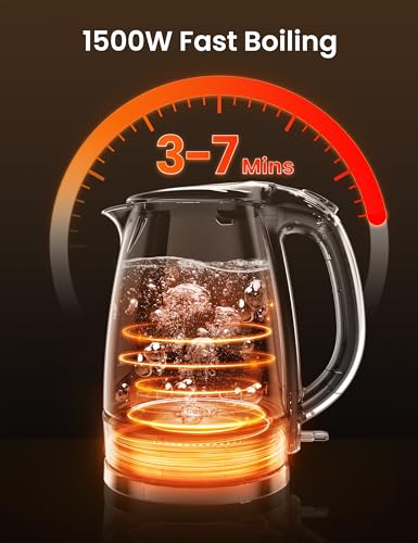 1.7L Glass Electric Kettle, 1500W Fast Boil Tea Kettle with LED Indicator