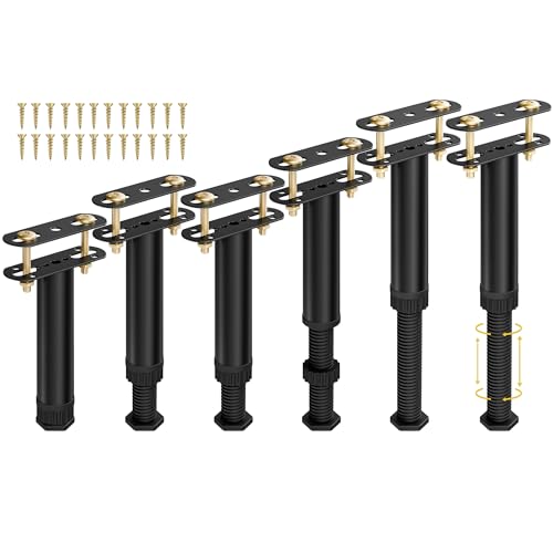 6-Piece Adjustable Bed Support Legs, 7.08-12.5 Inch Steel Center Bed Frame Legs