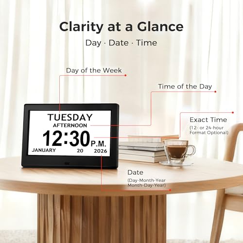 7-Inch Digital Calendar Clock for Seniors, Dementia & Memory Loss Support
