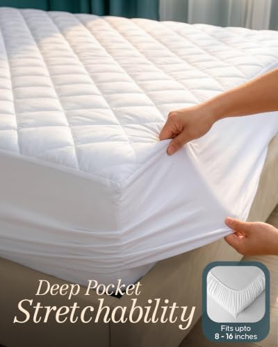 Utopia Bedding Queen Quilted Fitted Mattress Pad Deep Pocket White