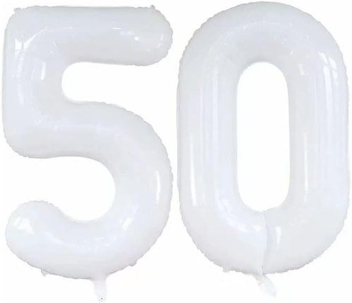 GOER Jumbo 42-Inch Number 50 Balloons - Foil Helium Decorations for 50th Birthday & Anniversary (White)