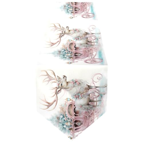 Senya Pink Christmas Elk Table Runner 14x108 Inches - Holiday Decor
