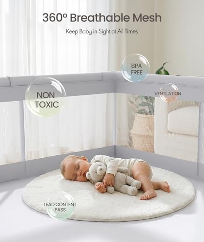 Baby Playpen 47x47in with Door and Breathable Mesh for Infants