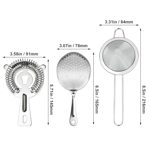 Almagic 3-in-1 Cocktail Strainer Set with Julep, Hawthorne & Fine Mesh - Premium Stainless Steel