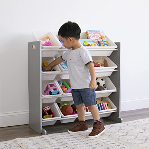 Kids Toy Storage Organizer with 12 Removable Bins - 4-Tier Playroom Shelf