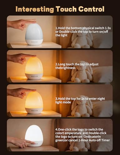 Dimmable LED Egg Night Light for Nursery with Touch Control & Timer