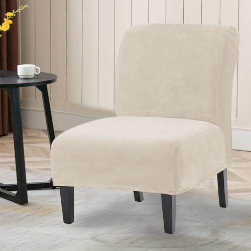 Luxury Velvet Armless Chair Slipcover - Removable & Washable Protector (Ivory)