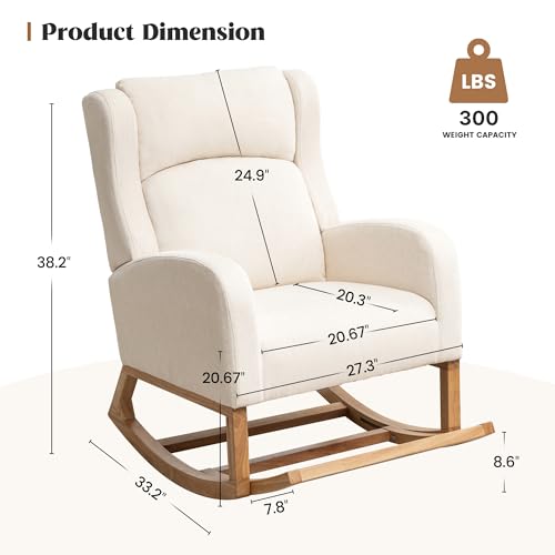 Wingback Nursery Rocking Chair with Retractable Footrest and Side Pocket