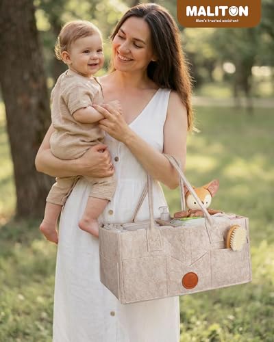 Large Felt Diaper Caddy Organizer - Khaki Portable Nursery Storage