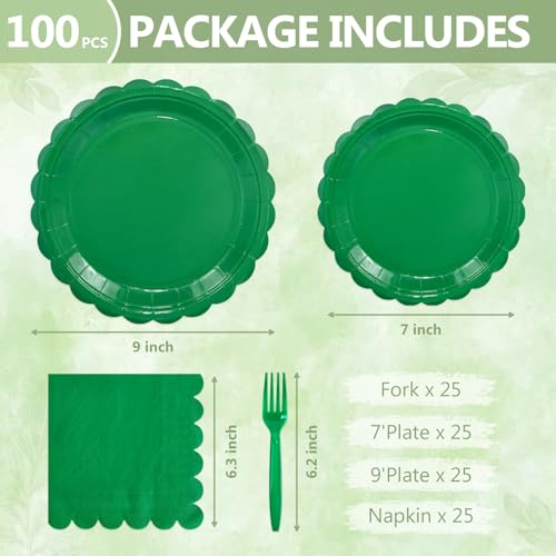 Mulbozy 100 Pcs Green Plastic Plates,Green Disposable Plates Set for
