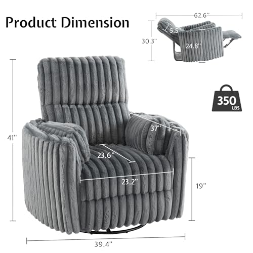 Oversized Swivel Rocking Nursery Recliner Chair with USB and Corduroy