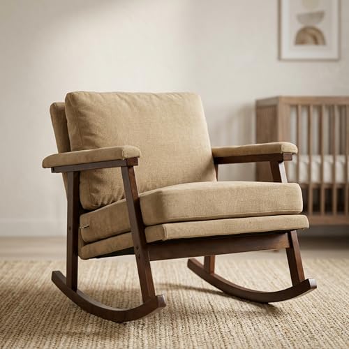 Compact Teddy Fleece Nursery Rocking Chair, Upholstered Glider for Bedroom