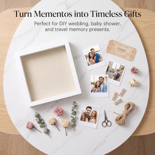 8x8 Deep Shadow Box Frame, Wooden 3D Display Case for Keepsakes and Flowers