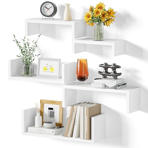 5-Piece Solid Wood Floating Shelves - Rustic Wall Mounted Storage Organizers