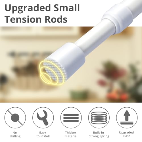Small Spring Tension Rods 12-20 Inch (2-Pack) - White Adjustable Curtain Rods